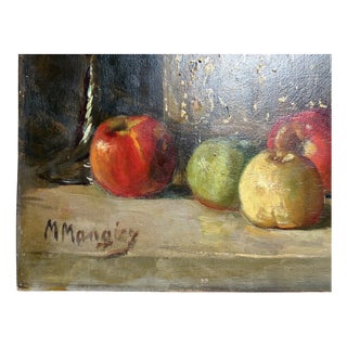 Marius Mangier, Flowers & Apples Still Life, 1890s-1910s, Wood For Sale