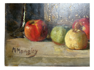 Marius Mangier, Flowers & Apples Still Life, 1890s-1910s, Wood
