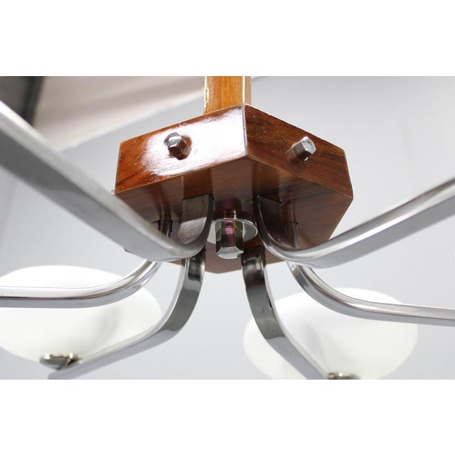 Glass Art Deco Chrome and Glass Chandelier, Czechoslovakia, 1940s For Sale - Image 7 of 12