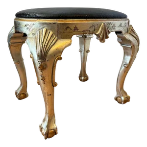 1960s Georgian Style Chinoiserie Decorated Silver Leafed Bench