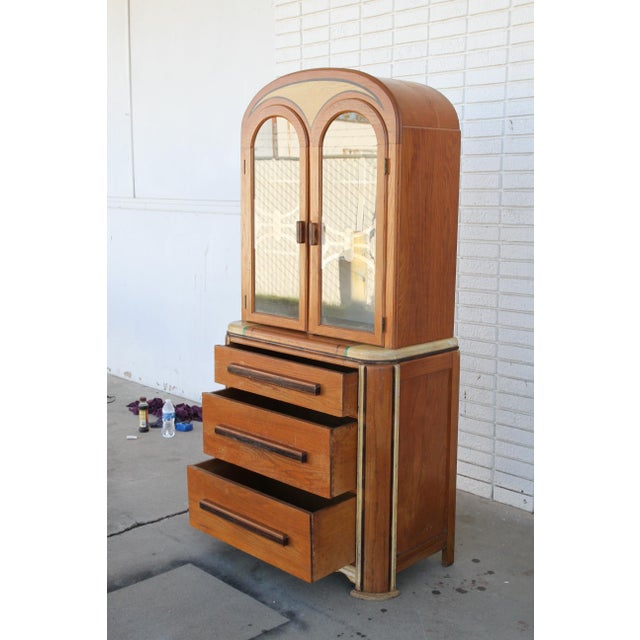 This is one beautiful kitchen cabinet! Sellers Furniture constructed this cabinet of walnut with brass accents, pinstripes...