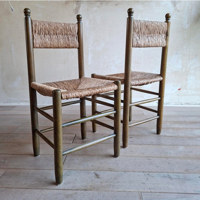 Mid-Century Modern Wooden Chairs with Rush Seats and Backrests, 1960s, Set of 2 For Sale - Image 3 of 8