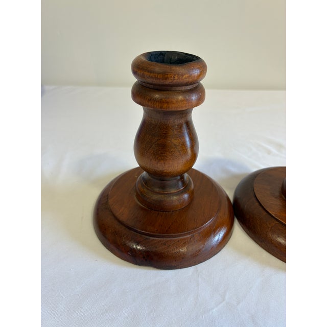 Mid 20th Century Rustic Turned Wood Candlestick Holders, Pair For Sale - Image 5 of 7