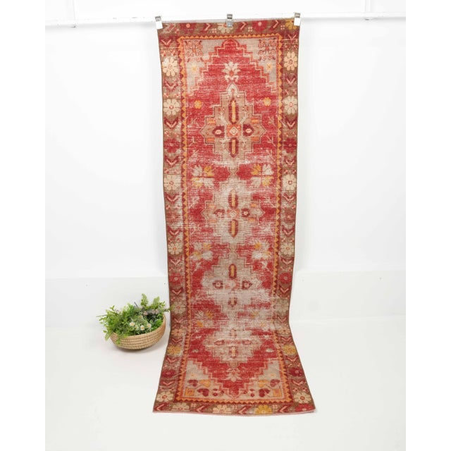 Red 1970s Vintage Turkish Handmade Wool Cotton Red Runner Rug For Sale - Image 8 of 11