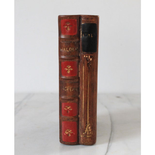 Vintage single plaster faux books bookend. No makers mark. Some minor age wear. Small chips.