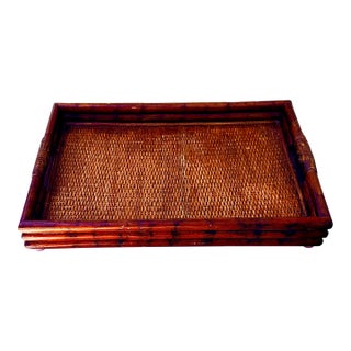 1970s Bamboo Rattan Handle Tray For Sale