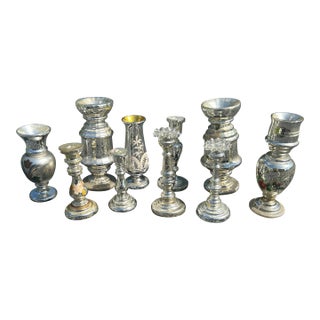 Vintage Mercury Glass Candlesticks and Vases- Set of 10 For Sale