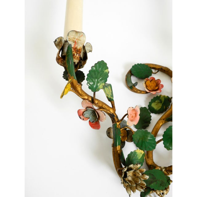 Floral Wall Lamps in Metal with Hand-Painted Details, Italy, 1950s, Set of 2 For Sale - Image 10 of 17