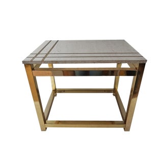 Travertine and Gold Side Table by Maison Jansen Alain Delon for Mario Sabot, 1970s For Sale