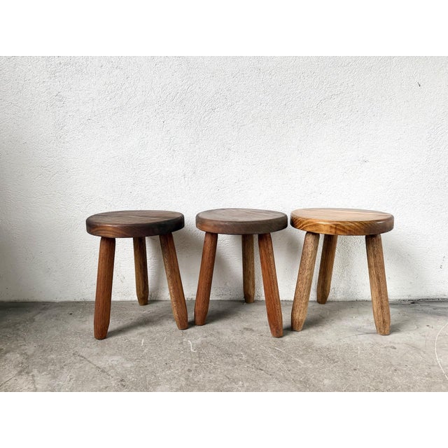 Vintage Tripod Stools in Beech, 1960s, Set of 3 For Sale - Image 9 of 10