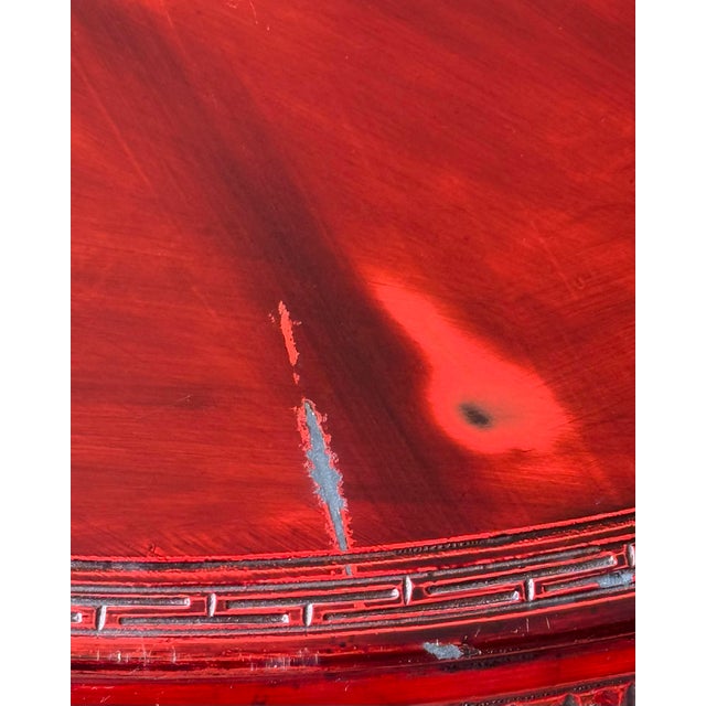 Ruby Red Chic Vintage Asian Lacquerd Carved Tea /Coffee Table With Floral Design For Sale - Image 8 of 12