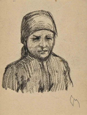 The Portrait of a Farmer Woman, Original Drawing, Early 20th-Century