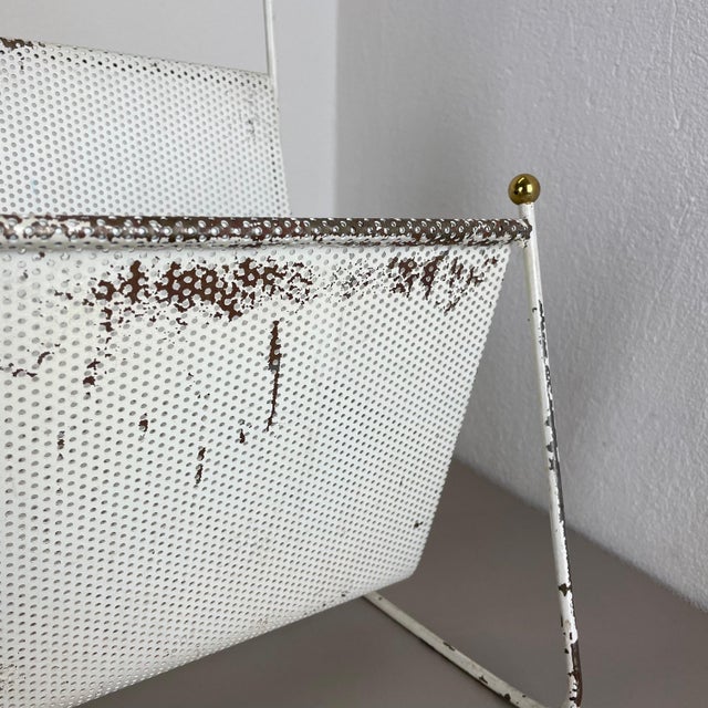 White Metal Hole Pattern Magazine Holder in the style of Carl Auböck, France, 1950s For Sale - Image 14 of 18