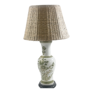 Chinoiserie Style White and Green Floral Ceramic Vase Lamp