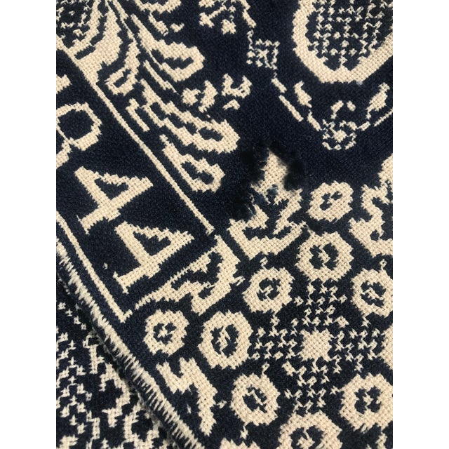 American Antique 1844 Jacquard Hand-Loomed Blue Cream Cotton Wool Textile Coverlet For Sale - Image 3 of 13
