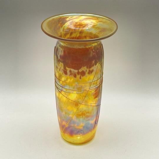 Early 21st Century Roger Roland Golden Iridescent Signed Art Glass Vase (Hand Blown, 8.75-inch, Vintage) For Sale - Image 5 of 17