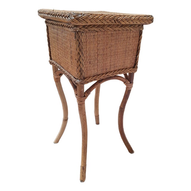 Wicker Rattan Side Table Plant Stand For Sale