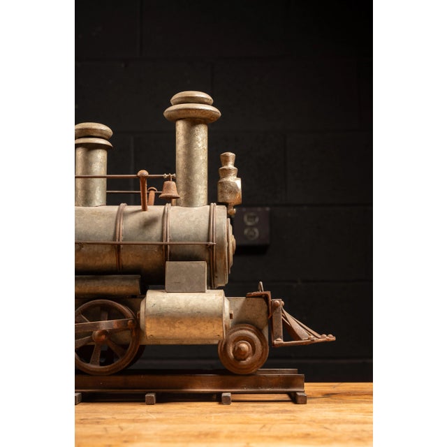 Early 20th Century Galvanized Steel Steam Locomotive Model on Track For Sale - Image 9 of 11