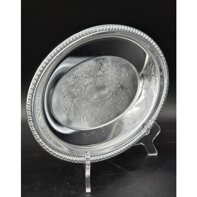 Vintage Ornate Silver-Plated Oval Serving Tray For Sale - Image 15 of 18