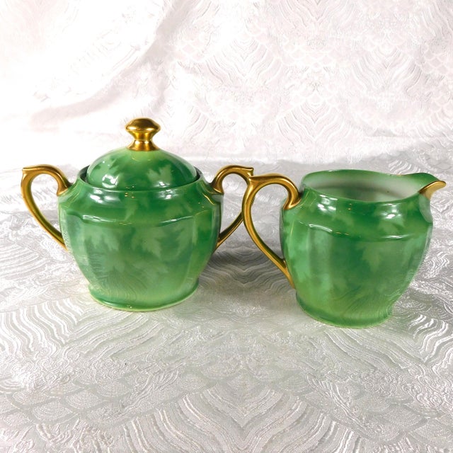 Ceramic 1950s Green Pickard Teapot With Sugar Bowl, Creamer and Five Cups - 10 pcs For Sale - Image 7 of 13