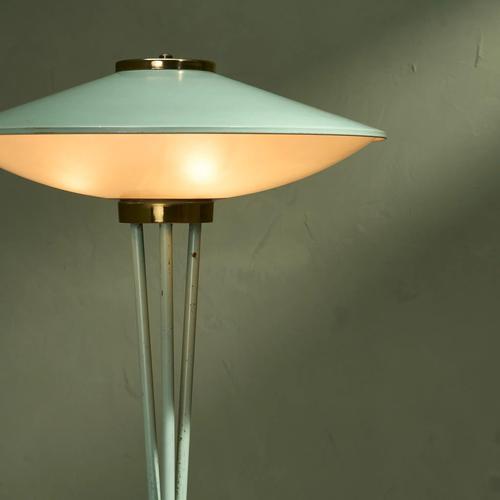 Stilnovo Sage Green Lacquered Floor Lamp with Brass Details from Stilnovo, Italy, 1955 For Sale - Image 4 of 12