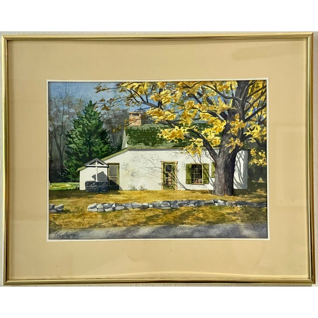 Realism 1983 Watercolor Painting, "Home Near Sergeantsville, New Jersey" by Pat Shamy, Framed For Sale - Image 3 of 10