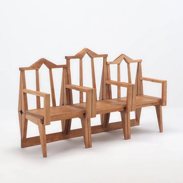 Italian A Great Italian Oak Three Section Bench Circa 1960. For Sale - Image 3 of 8