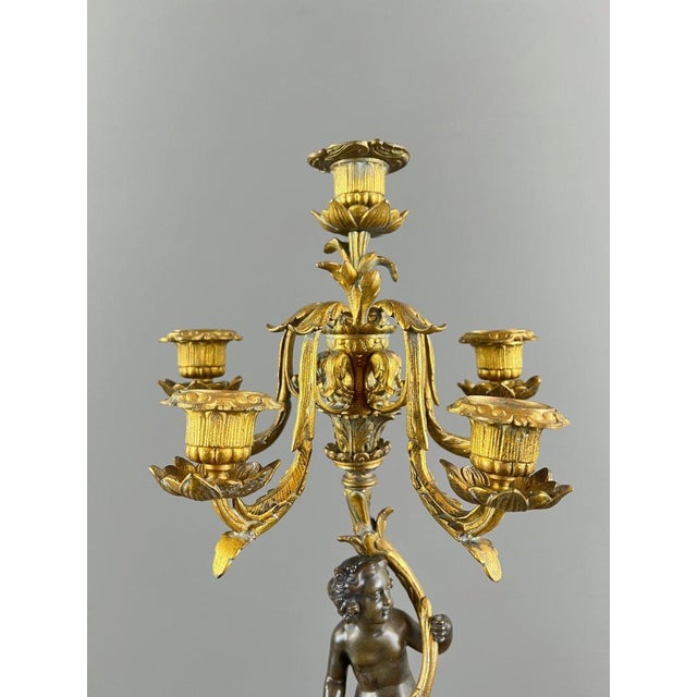 Napoleon III Bronze and Marble Candelabra, Set of 2 For Sale - Image 5 of 13