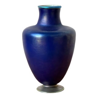 Early 20th Century Louis Comfort Tiffany Favrile Blue Glass Vase For Sale