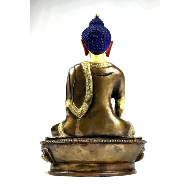 Shakyamuni Buddha Gold & Bronze Nepalese Figurine For Sale - Image 4 of 13