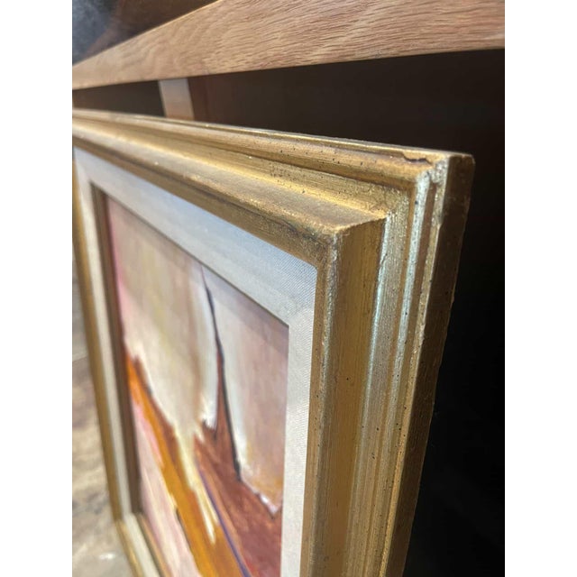 Abstract Vintage Abstract Painting in Ochre and Blush Tones For Sale - Image 3 of 9