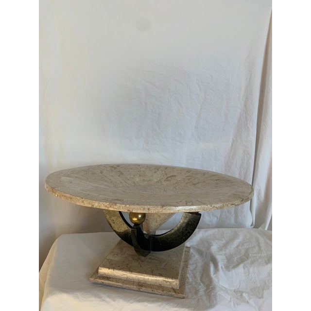 Art Deco 80s Maitland Smith Tessellated Stone Centerpiece Bowl on Pedestal For Sale - Image 3 of 11