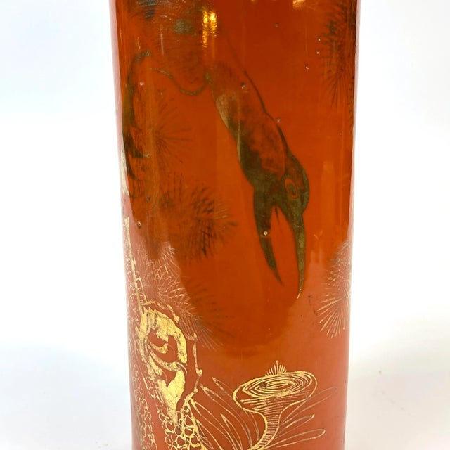 Ceramic Mid 19th Century Orange Vase With Gold Gild Stork For Sale - Image 7 of 11