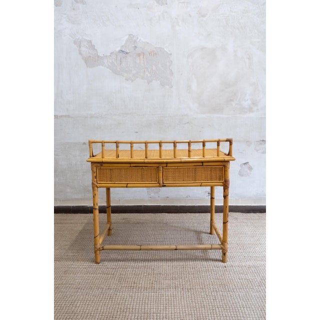 Bamboo and Rattan Desk with Chair, 1970s, Set of 2 For Sale - Image 4 of 11