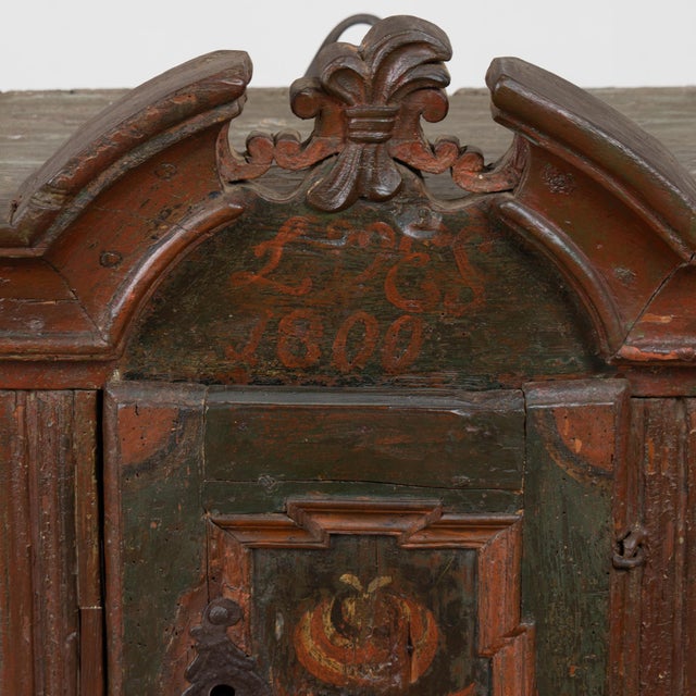 Original Painted Swedish Hanging Cabinet, Dated 1800 For Sale - Image 4 of 9