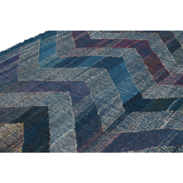 Rug & Kilim Rug & Kilim's Modern Kilim Wool Blue Purple and Gray Chevron Pattern For Sale - Image 4 of 7