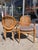 Pair of Faux Bois French Louis Style Side Dining Chairs with Cain Backs and Rush Seats. Loose cushions with ties in Manuel...