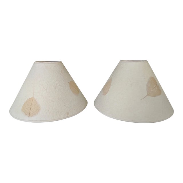 Vintage Organic Modern Leaf Papyrus Lampshades- A Pair For Sale