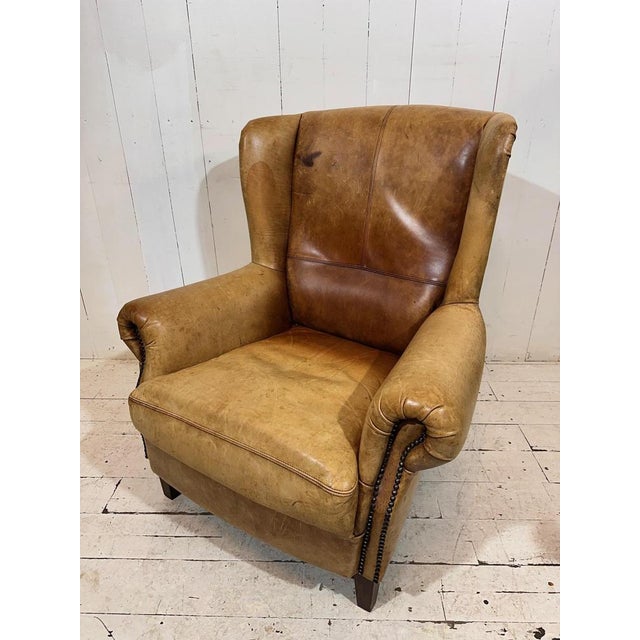 1980s Vintage Leather Hotel Wingback Lounge Armchair, 1980 For Sale - Image 5 of 18