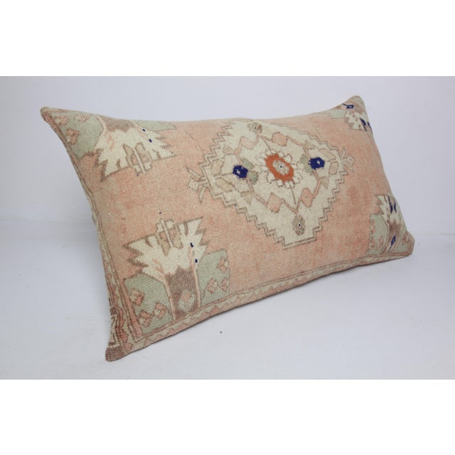 Peach Handwoven Vintage Turkish Oushak Rug Pillow Cover-20'' X 34'' For Sale - Image 8 of 10
