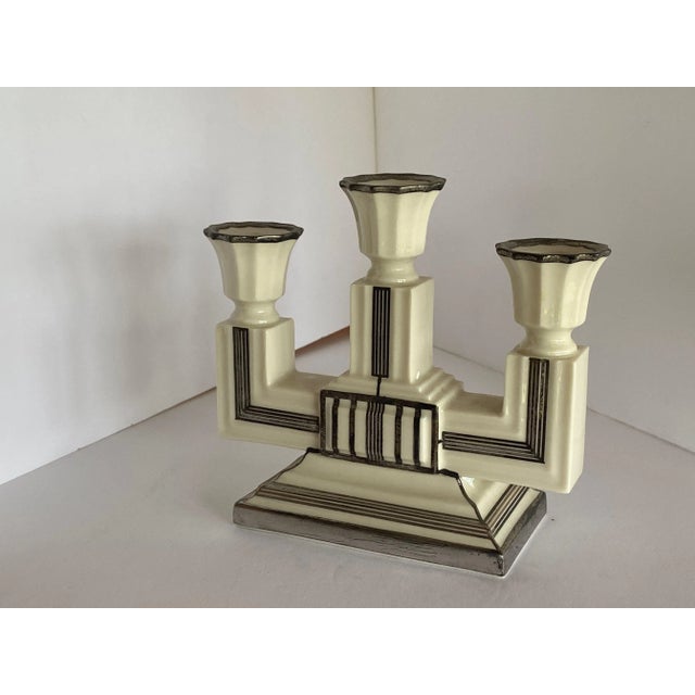 Art Deco 1930s Lenox Stepped Art Deco Candelabra With Sterling Silver Overlay For Sale - Image 3 of 7