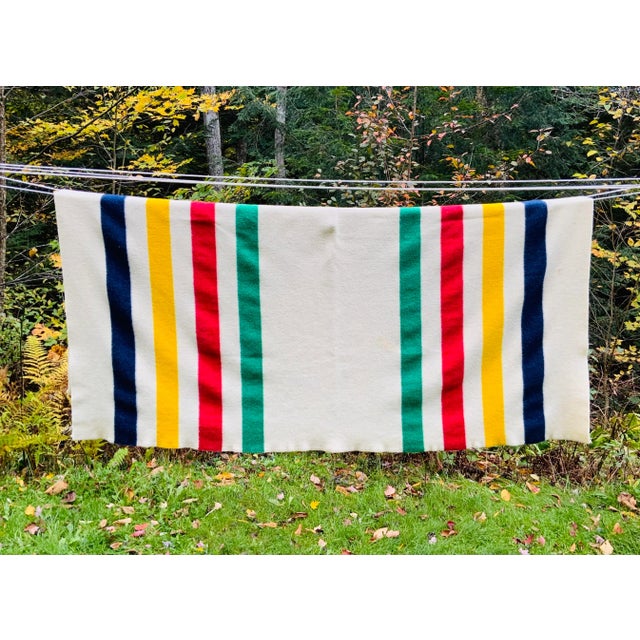 Vintage Hudsons Bay 4 Point Wool Blanket For Sale - Image 9 of 10