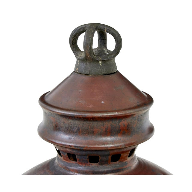 Large Antique French Copper and Glass Street Lantern, 1880 For Sale - Image 3 of 8