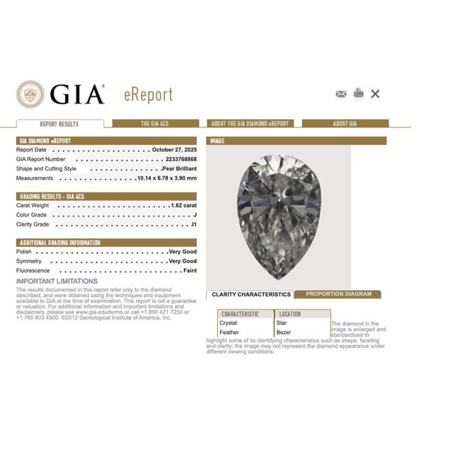 Metal Vintage Gia 1.62 Carat Pear Shape Diamond 18k Yellow Gold Cocktail Ring, Size 6.75 For Sale - Image 7 of 7