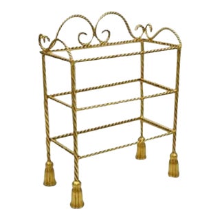 Italian Hollywood Regency Gold Gilt Iron 3 Tier Shelf Small Display Stand (A) For Sale