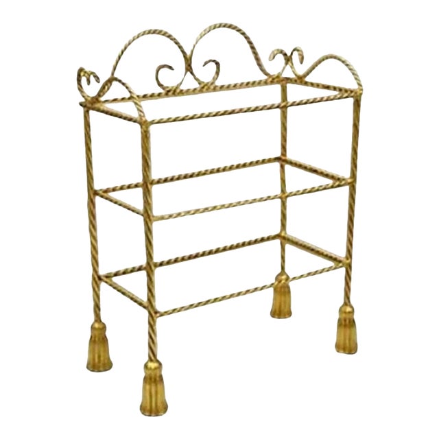 Italian Hollywood Regency Gold Gilt Iron 3 Tier Shelf Small Display Stand (A) For Sale