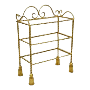 Italian Hollywood Regency Gold Gilt Iron 3 Tier Shelf Small Display Stand (A)
