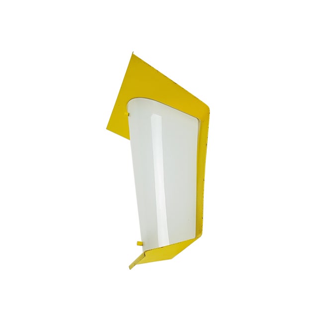 Mid-Century Modern Mid-Century Italian Yellow Metal and Opaline Glass Sconce For Sale - Image 3 of 9