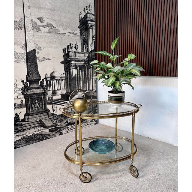 Oval Serving Cart in Brass and Glass, Italy, 1950s For Sale - Image 4 of 18