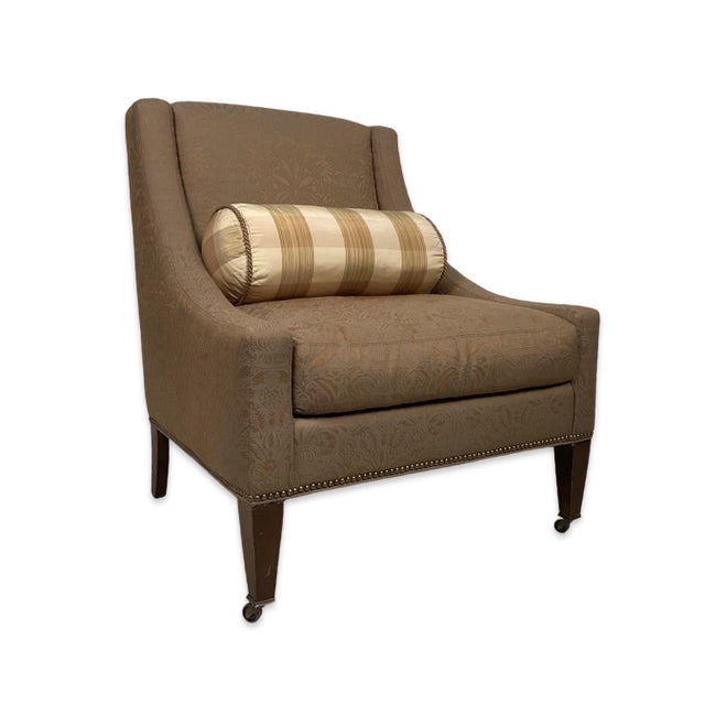 Pair of Lillian August Custom Damask Fabric Club Chairs With Nailhead